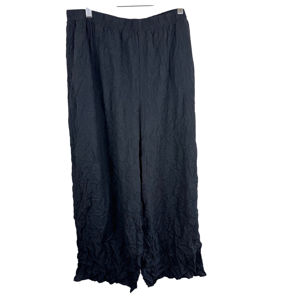 Olivia by Habitat Clothes Womens Large Black Crinkle Crepe Travel Pant Relaxed